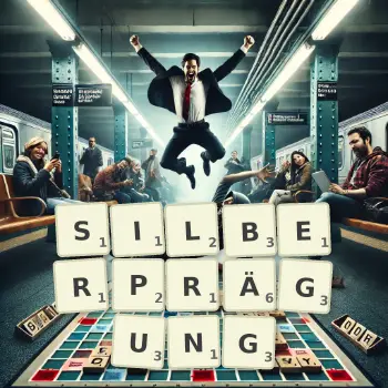 Kreative Illustration für ein Scrabble-Spiel, bei dem das Wort SILBERPRÄGUNG mit Steinen auf dem Brett gelegt wurde.