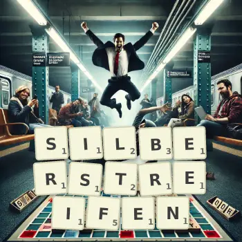 Kreative Illustration für ein Scrabble-Spiel, bei dem das Wort SILBERSTREIFEN mit Steinen auf dem Brett gelegt wurde.