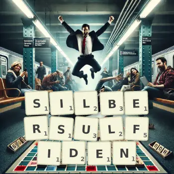 Kreative Illustration für ein Scrabble-Spiel, bei dem das Wort SILBERSULFIDEN mit Steinen auf dem Brett gelegt wurde.