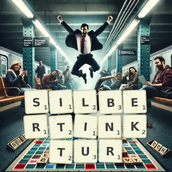 Kreative Illustration für ein Scrabble-Spiel, bei dem das Wort SILBERTINKTUR mit Steinen auf dem Brett gelegt wurde.