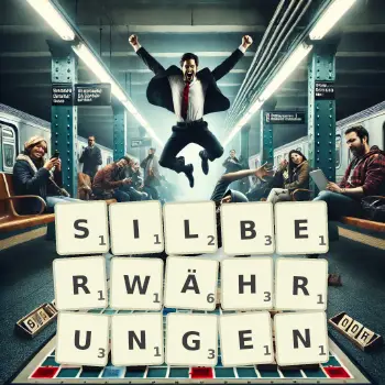 Kreative Illustration für ein Scrabble-Spiel, bei dem das Wort SILBERWÄHRUNGEN mit Steinen auf dem Brett gelegt wurde.