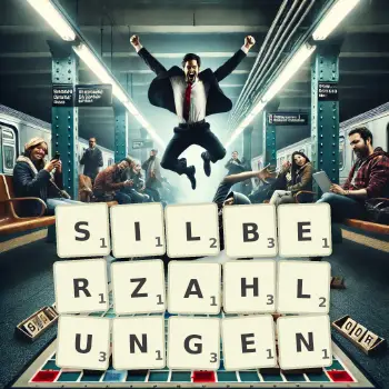 Kreative Illustration für ein Scrabble-Spiel, bei dem das Wort SILBERZAHLUNGEN mit Steinen auf dem Brett gelegt wurde.