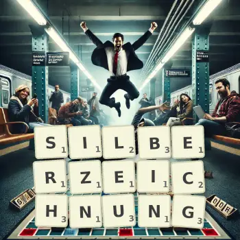 Kreative Illustration für ein Scrabble-Spiel, bei dem das Wort SILBERZEICHNUNG mit Steinen auf dem Brett gelegt wurde.