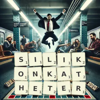 Kreative Illustration für ein Scrabble-Spiel, bei dem das Wort SILIKONKATHETER mit Steinen auf dem Brett gelegt wurde.