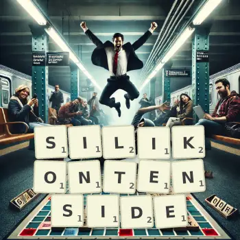 Kreative Illustration für ein Scrabble-Spiel, bei dem das Wort SILIKONTENSIDE mit Steinen auf dem Brett gelegt wurde.