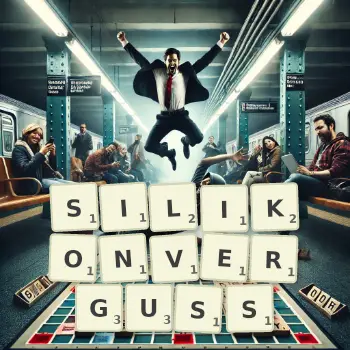 Kreative Illustration für ein Scrabble-Spiel, bei dem das Wort SILIKONVERGUSS mit Steinen auf dem Brett gelegt wurde.