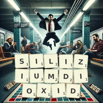 Kreative Illustration für ein Scrabble-Spiel, bei dem das Wort SILIZIUMDIOXID mit Steinen auf dem Brett gelegt wurde.