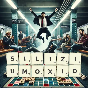 Kreative Illustration für ein Scrabble-Spiel, bei dem das Wort SILIZIUMOXID mit Steinen auf dem Brett gelegt wurde.