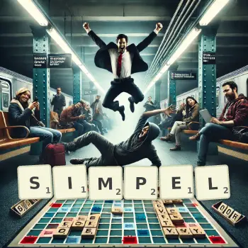 Kreative Illustration für ein Scrabble-Spiel, bei dem das Wort SIMPEL mit Steinen auf dem Brett gelegt wurde.
