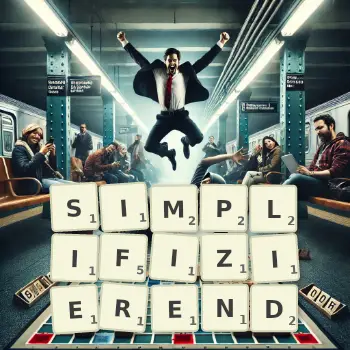 Kreative Illustration für ein Scrabble-Spiel, bei dem das Wort SIMPLIFIZIEREND mit Steinen auf dem Brett gelegt wurde.