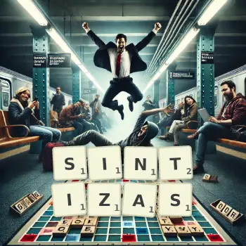 Kreative Illustration für ein Scrabble-Spiel, bei dem das Wort SINTIZAS mit Steinen auf dem Brett gelegt wurde.