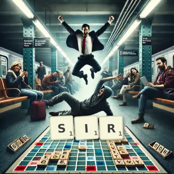 Kreative Illustration für ein Scrabble-Spiel, bei dem das Wort SIR mit Steinen auf dem Brett gelegt wurde.