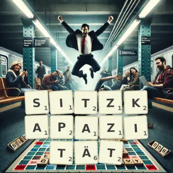 Kreative Illustration für ein Scrabble-Spiel, bei dem das Wort SITZKAPAZITÄT mit Steinen auf dem Brett gelegt wurde.