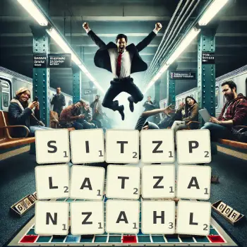 Kreative Illustration für ein Scrabble-Spiel, bei dem das Wort SITZPLATZANZAHL mit Steinen auf dem Brett gelegt wurde.