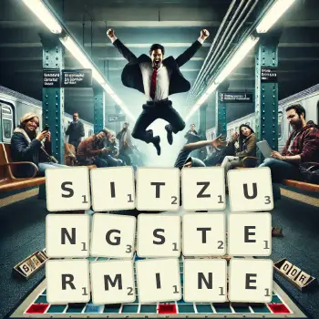 Kreative Illustration für ein Scrabble-Spiel, bei dem das Wort SITZUNGSTERMINE mit Steinen auf dem Brett gelegt wurde.