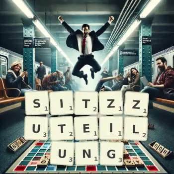 Kreative Illustration für ein Scrabble-Spiel, bei dem das Wort SITZZUTEILUNG mit Steinen auf dem Brett gelegt wurde.