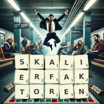 Kreative Illustration für ein Scrabble-Spiel, bei dem das Wort SKALIERFAKTOREN mit Steinen auf dem Brett gelegt wurde.