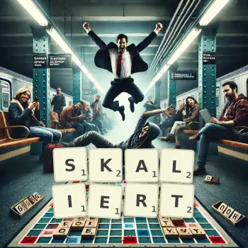 Kreative Illustration für ein Scrabble-Spiel, bei dem das Wort SKALIERT mit Steinen auf dem Brett gelegt wurde.