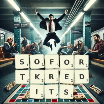 Kreative Illustration für ein Scrabble-Spiel, bei dem das Wort SOFORTKREDITS mit Steinen auf dem Brett gelegt wurde.