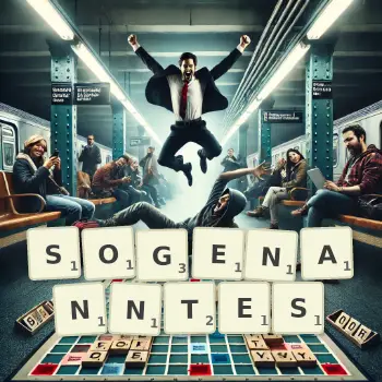 Kreative Illustration für ein Scrabble-Spiel, bei dem das Wort SOGENANNTES mit Steinen auf dem Brett gelegt wurde.