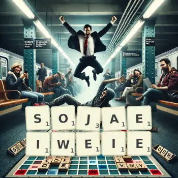 Kreative Illustration für ein Scrabble-Spiel, bei dem das Wort SOJAEIWEIE mit Steinen auf dem Brett gelegt wurde.