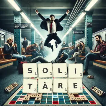 Kreative Illustration für ein Scrabble-Spiel, bei dem das Wort SOLITÄRE mit Steinen auf dem Brett gelegt wurde.