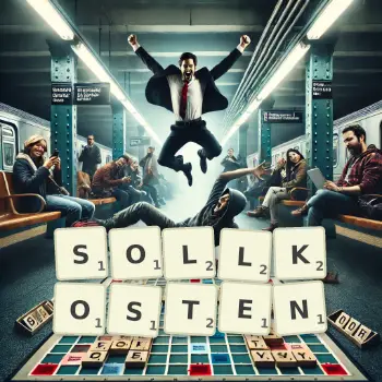 Kreative Illustration für ein Scrabble-Spiel, bei dem das Wort SOLLKOSTEN mit Steinen auf dem Brett gelegt wurde.