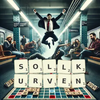 Kreative Illustration für ein Scrabble-Spiel, bei dem das Wort SOLLKURVEN mit Steinen auf dem Brett gelegt wurde.