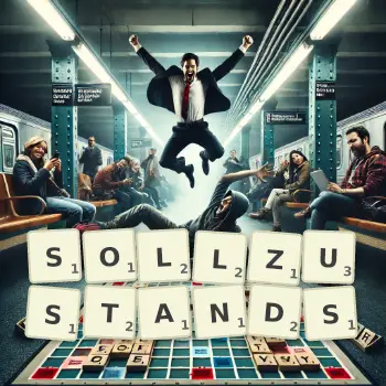Kreative Illustration für ein Scrabble-Spiel, bei dem das Wort SOLLZUSTANDS mit Steinen auf dem Brett gelegt wurde.