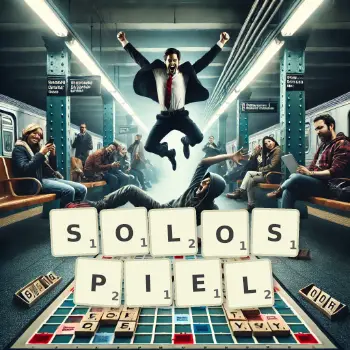 Kreative Illustration für ein Scrabble-Spiel, bei dem das Wort SOLOSPIEL mit Steinen auf dem Brett gelegt wurde.