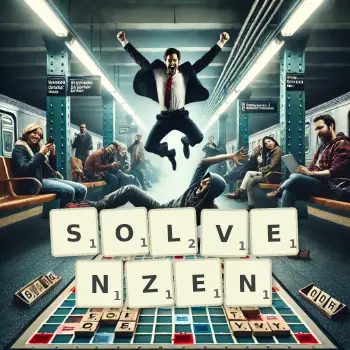 Kreative Illustration für ein Scrabble-Spiel, bei dem das Wort SOLVENZEN mit Steinen auf dem Brett gelegt wurde.