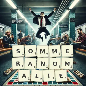 Kreative Illustration für ein Scrabble-Spiel, bei dem das Wort SOMMERANOMALIE mit Steinen auf dem Brett gelegt wurde.