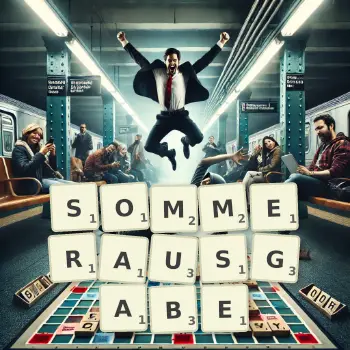 Kreative Illustration für ein Scrabble-Spiel, bei dem das Wort SOMMERAUSGABE mit Steinen auf dem Brett gelegt wurde.