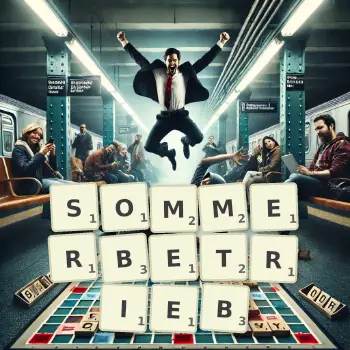 Kreative Illustration für ein Scrabble-Spiel, bei dem das Wort SOMMERBETRIEB mit Steinen auf dem Brett gelegt wurde.