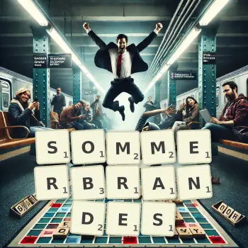 Kreative Illustration für ein Scrabble-Spiel, bei dem das Wort SOMMERBRANDES mit Steinen auf dem Brett gelegt wurde.