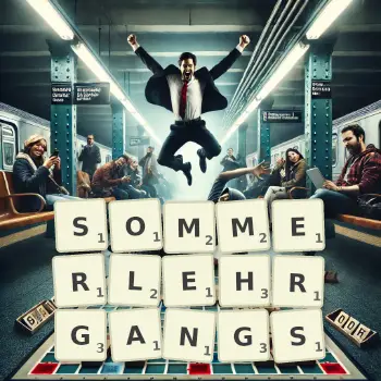 Kreative Illustration für ein Scrabble-Spiel, bei dem das Wort SOMMERLEHRGANGS mit Steinen auf dem Brett gelegt wurde.