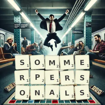 Kreative Illustration für ein Scrabble-Spiel, bei dem das Wort SOMMERPERSONALS mit Steinen auf dem Brett gelegt wurde.