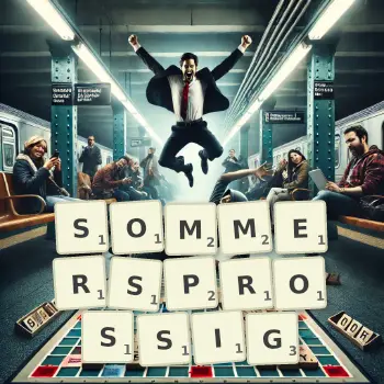 Kreative Illustration für ein Scrabble-Spiel, bei dem das Wort SOMMERSPROSSIG mit Steinen auf dem Brett gelegt wurde.