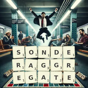 Kreative Illustration für ein Scrabble-Spiel, bei dem das Wort SONDERAGGREGATE mit Steinen auf dem Brett gelegt wurde.