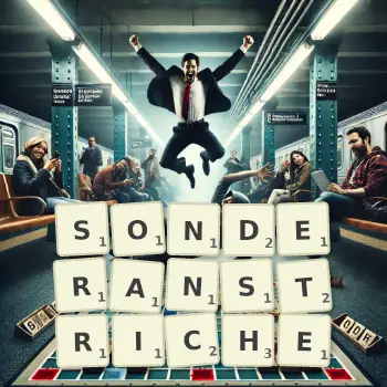 Kreative Illustration für ein Scrabble-Spiel, bei dem das Wort SONDERANSTRICHE mit Steinen auf dem Brett gelegt wurde.