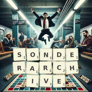 Kreative Illustration für ein Scrabble-Spiel, bei dem das Wort SONDERARCHIVE mit Steinen auf dem Brett gelegt wurde.