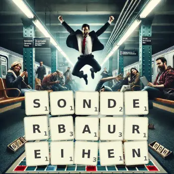 Kreative Illustration für ein Scrabble-Spiel, bei dem das Wort SONDERBAUREIHEN mit Steinen auf dem Brett gelegt wurde.