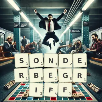 Kreative Illustration für ein Scrabble-Spiel, bei dem das Wort SONDERBEGRIFF mit Steinen auf dem Brett gelegt wurde.