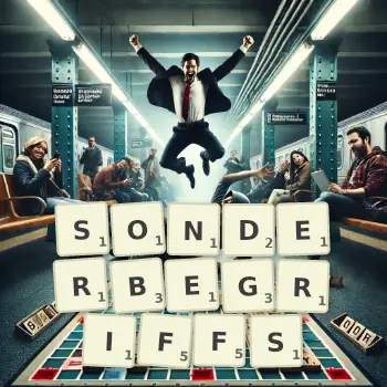 Kreative Illustration für ein Scrabble-Spiel, bei dem das Wort SONDERBEGRIFFS mit Steinen auf dem Brett gelegt wurde.