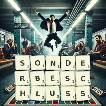 Kreative Illustration für ein Scrabble-Spiel, bei dem das Wort SONDERBESCHLUSS mit Steinen auf dem Brett gelegt wurde.