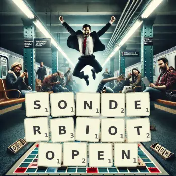 Kreative Illustration für ein Scrabble-Spiel, bei dem das Wort SONDERBIOTOPEN mit Steinen auf dem Brett gelegt wurde.