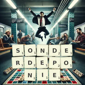 Kreative Illustration für ein Scrabble-Spiel, bei dem das Wort SONDERDEPONIE mit Steinen auf dem Brett gelegt wurde.