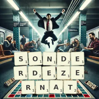 Kreative Illustration für ein Scrabble-Spiel, bei dem das Wort SONDERDEZERNAT mit Steinen auf dem Brett gelegt wurde.