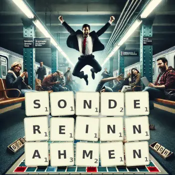 Kreative Illustration für ein Scrabble-Spiel, bei dem das Wort SONDEREINNAHMEN mit Steinen auf dem Brett gelegt wurde.