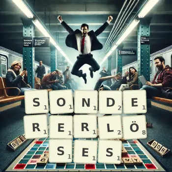 Kreative Illustration für ein Scrabble-Spiel, bei dem das Wort SONDERERLÖSES mit Steinen auf dem Brett gelegt wurde.